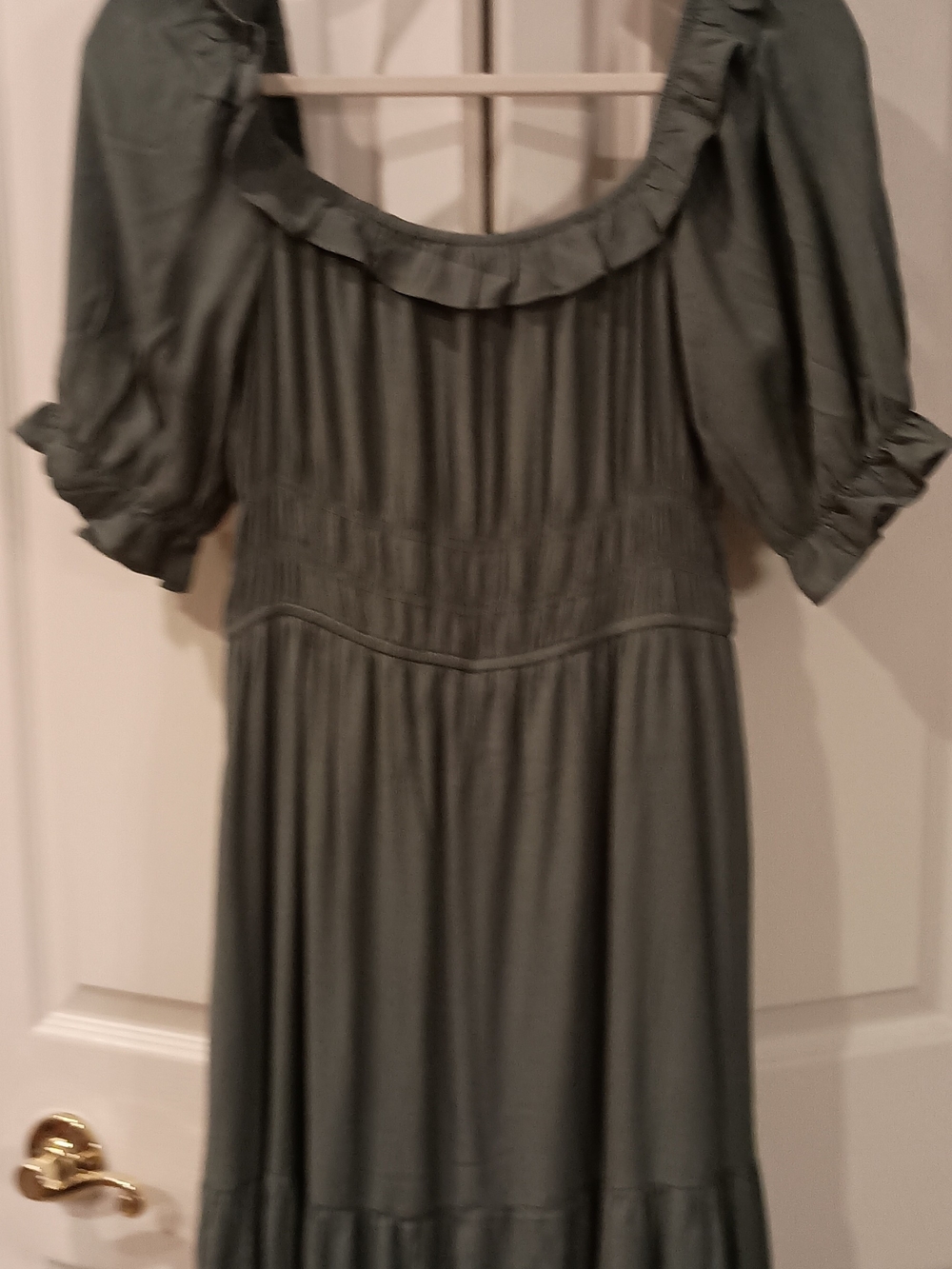 Olive Green Off-Shoulder Maxi Dress - Picture 8 of 12